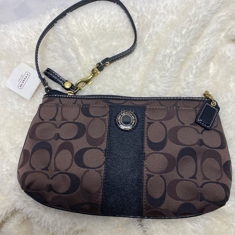 Vintage Coach Signature Wristlet Wallet Clutch Pouch Dark Brown Canvas Y2K